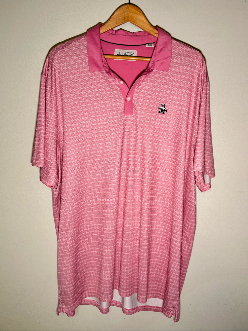 Original Penguin XXL Pink Geometric Print Golf Polo Shirt Embroidered Logo